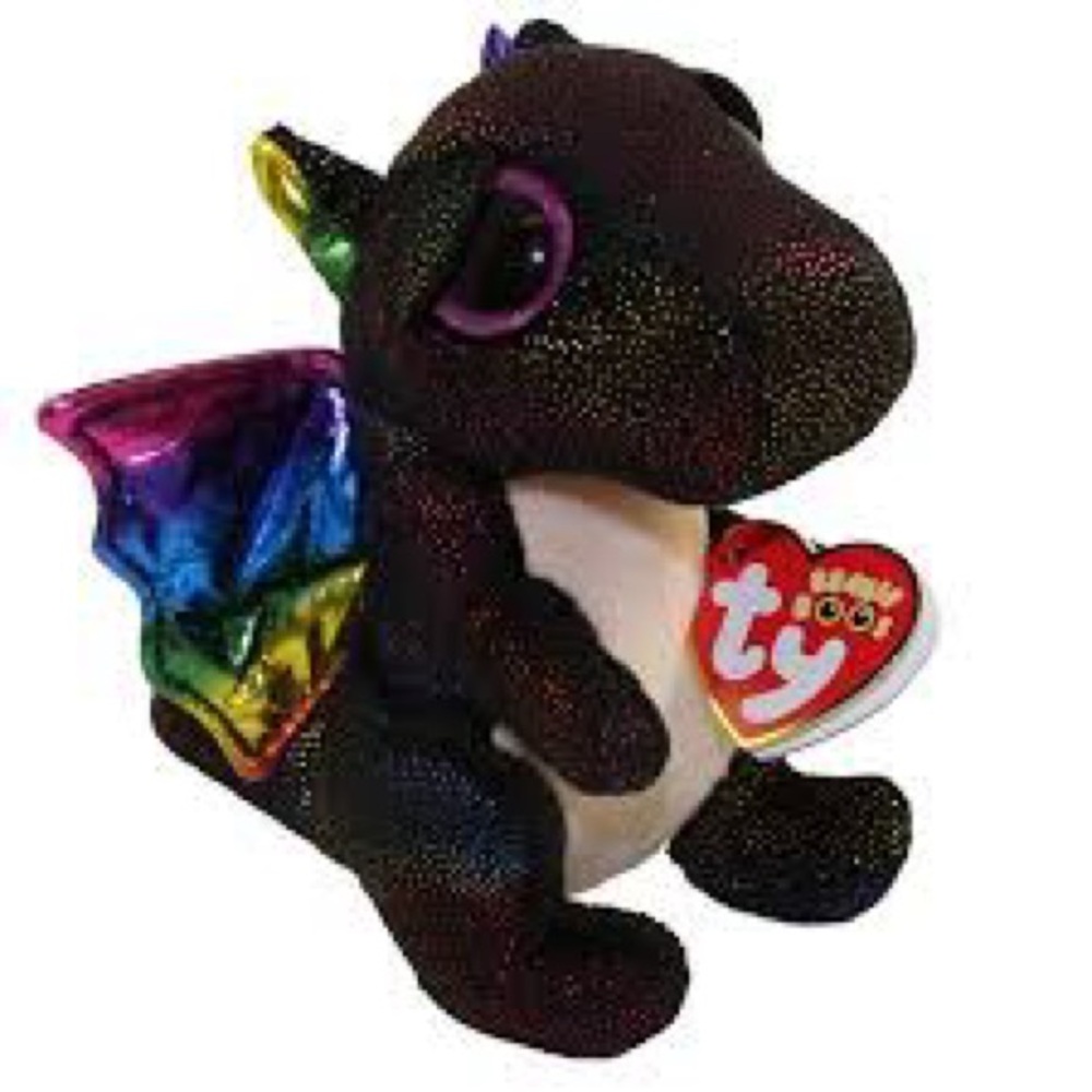 NWT Ty Beanie Babies Angora Dragon Plush with Rainbow Wings Sparkles Glitter New